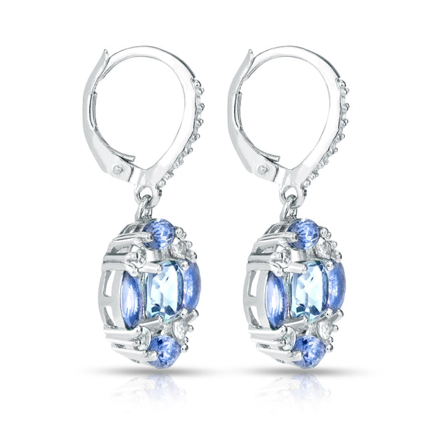 Sterling Silver Blue Topaz, Tanzanite and White Topaz Circle Dangle Leverback Earrings