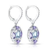 Sterling Silver Blue Topaz, Amethyst and White Topaz Circle Dangle Leverback Earrings