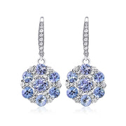 Sterling Silver Tanzanite and White Topaz Flower Dangle Leverback Earrings