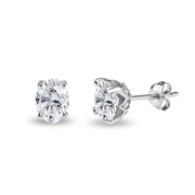 Sterling Silver Created White Sapphire Oval Crown Stud Earrings