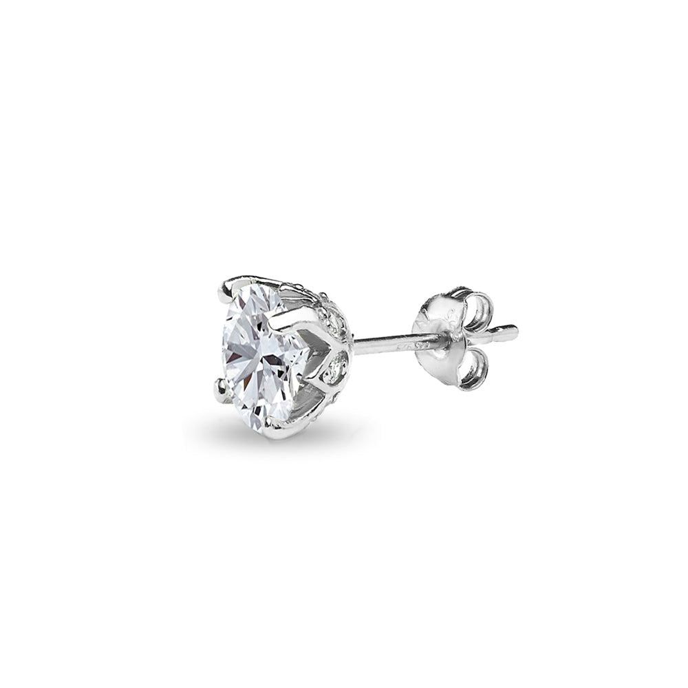 Sterling Silver Created White Sapphire Oval Crown Stud Earrings-2