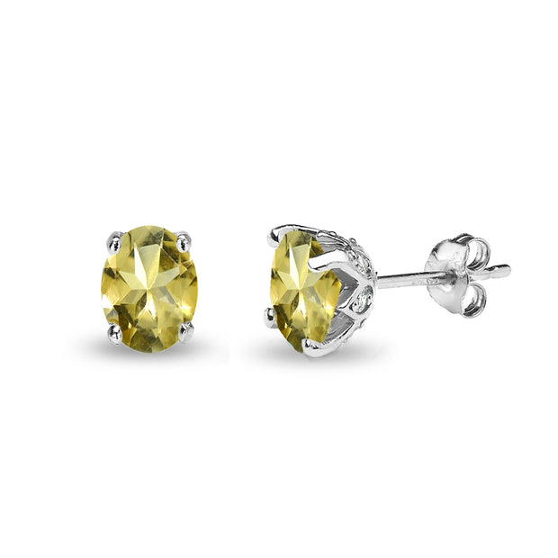 Sterling Silver Citrine and White Topaz Oval Crown Stud Earrings