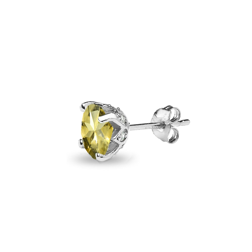 Sterling Silver Citrine and White Topaz Oval Crown Stud Earrings-2