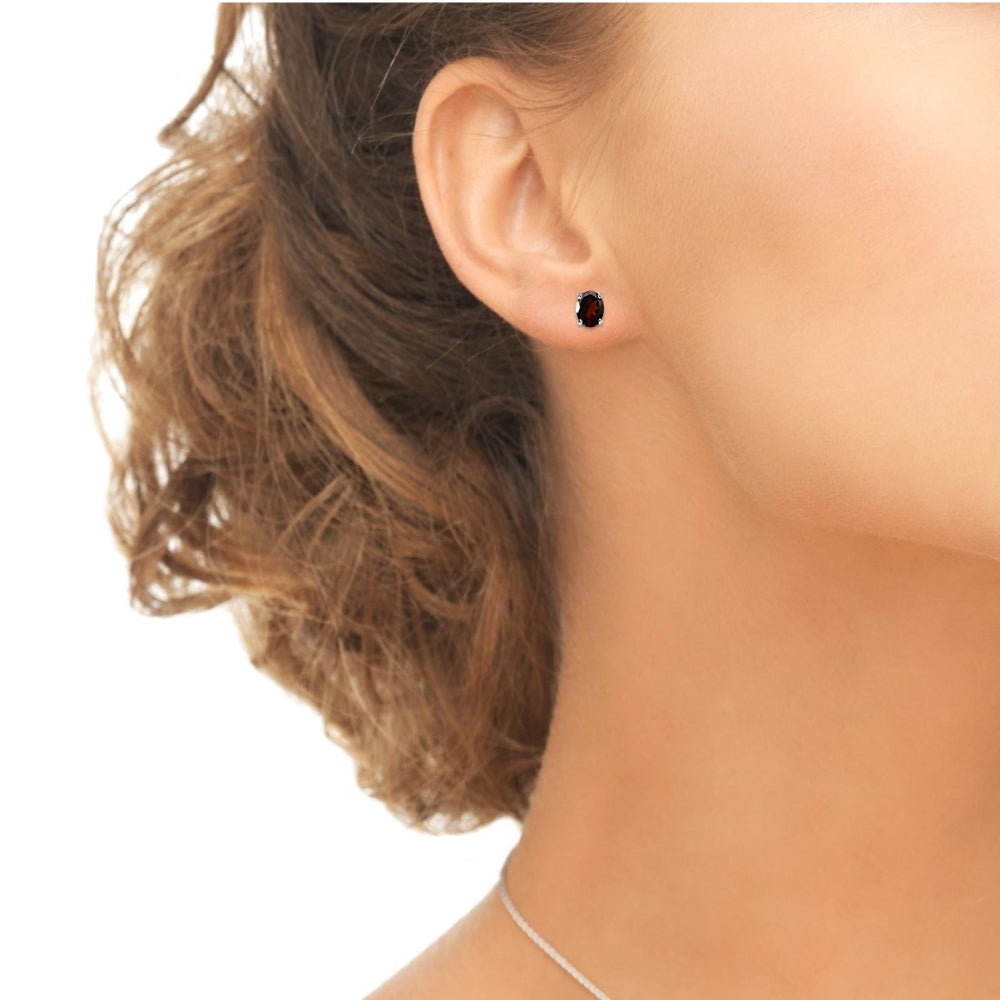 Sterling Silver Garnet and White Topaz Oval Crown Stud Earrings-3