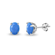 Sterling Silver Created Turquoise and White Topaz Oval Crown Stud Earrings