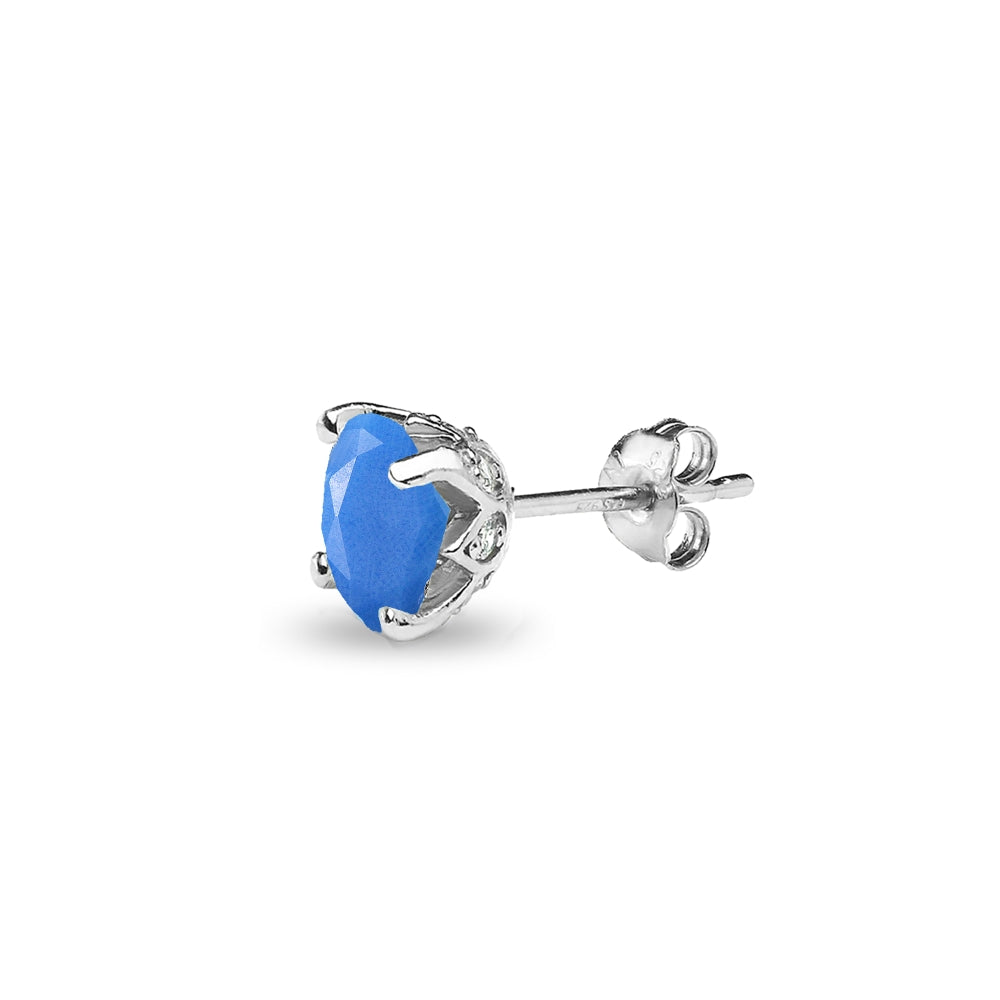 Sterling Silver Created Turquoise and White Topaz Oval Crown Stud Earrings-2