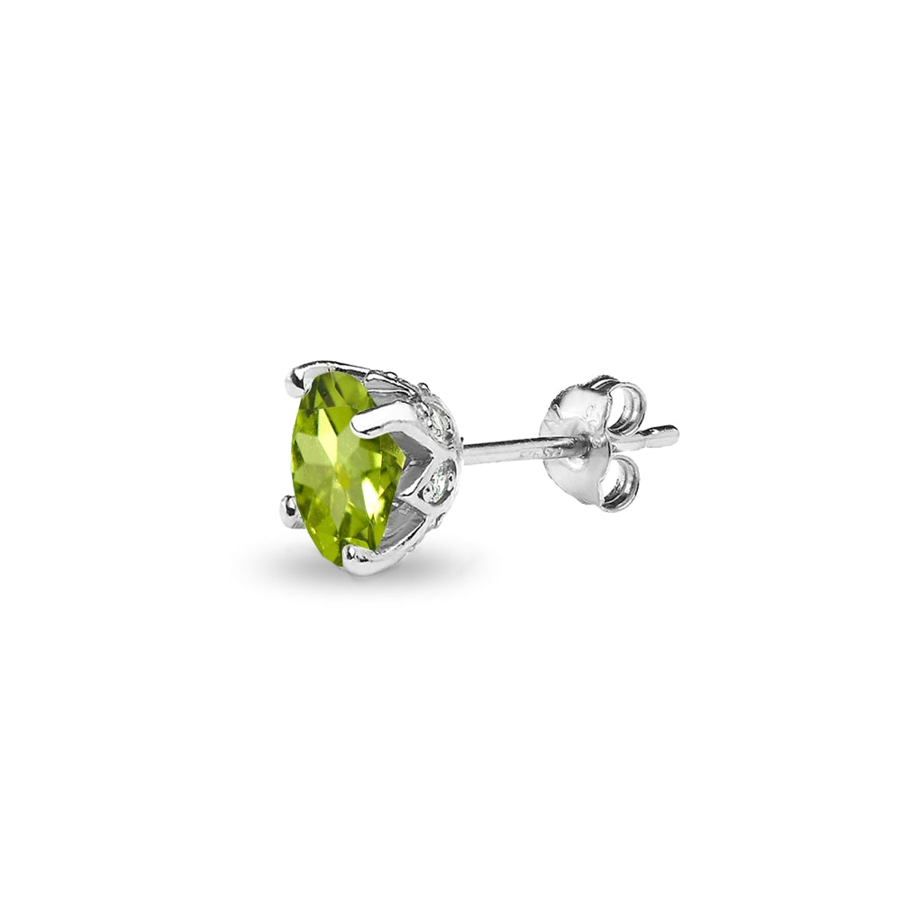Sterling Silver Peridot and White Topaz Oval Crown Stud Earrings-2