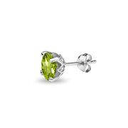Sterling Silver Peridot and White Topaz Oval Crown Stud Earrings