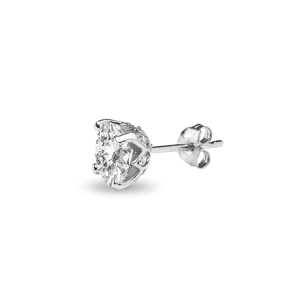Sterling Silver White Topaz Oval Crown Stud Earrings-2