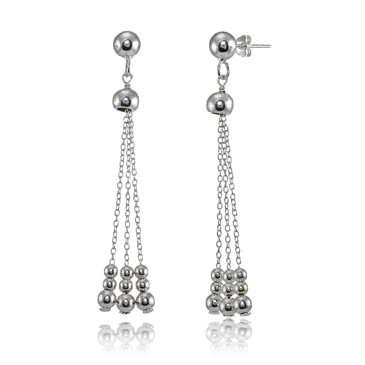 Polished Beads Dangling Chain Drop Earrings