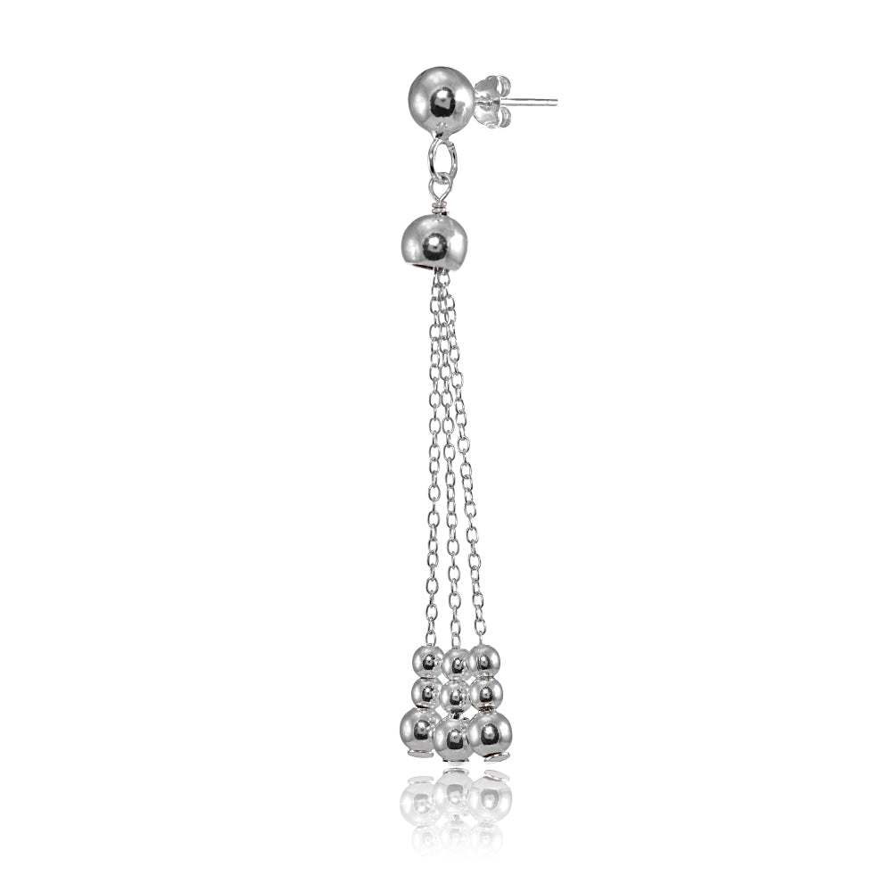 Polished Beads Dangling Chain Drop Earrings-3