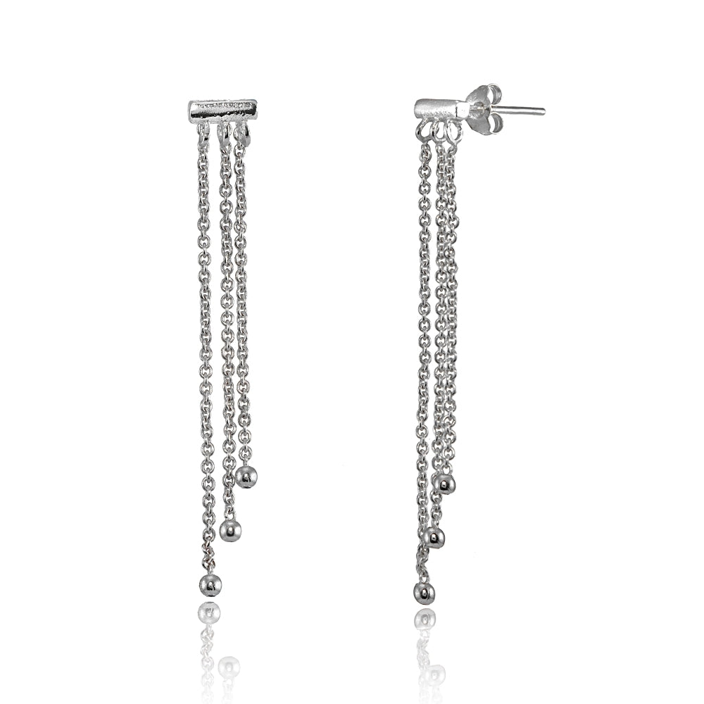 Sterling Silver Dainty Beads Chain Drop Dangle Earrings