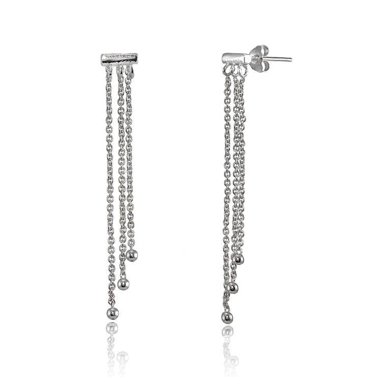 Sterling Silver Dainty Beads Chain Drop Dangle Earrings