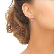 Sterling Silver Created Alexandrite & White Topaz Dainty Oval Dangle Halo Leverback Earrings
