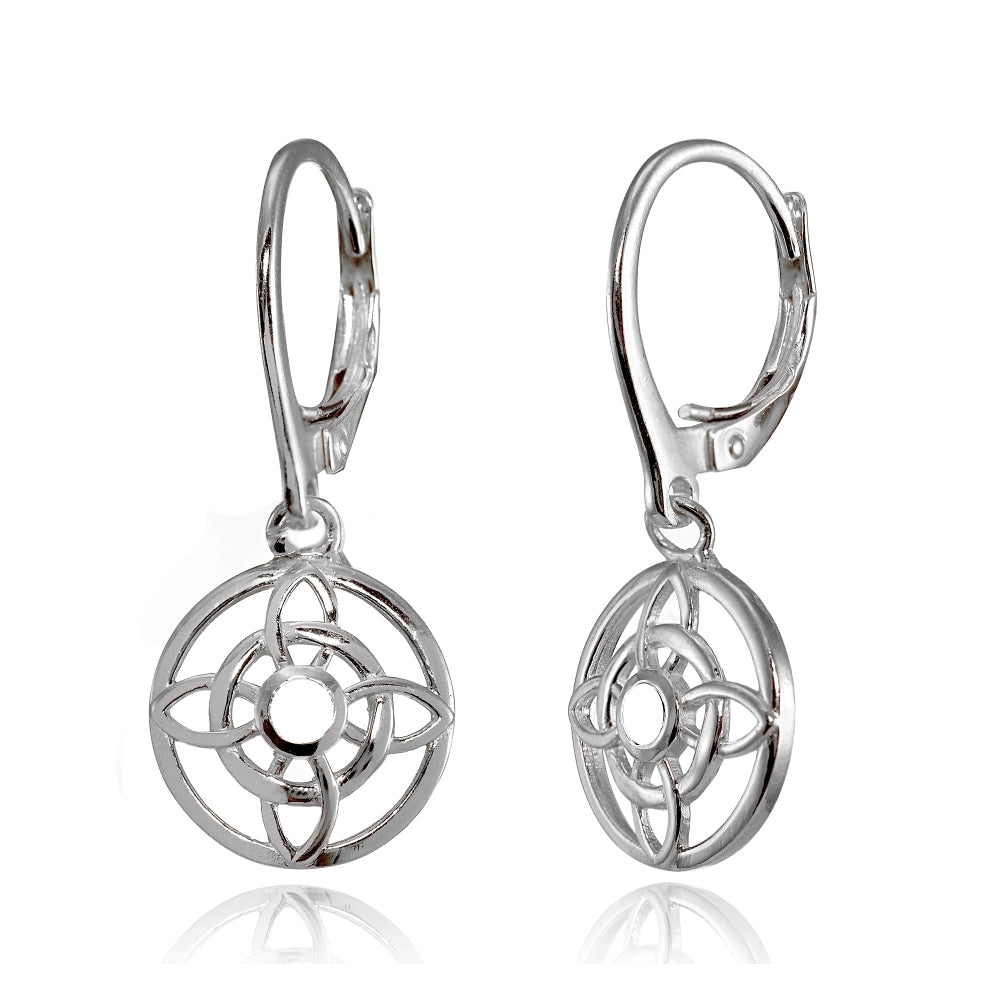 Sterling Silver Round Filigree Flower Dangle Leaverback Earrings