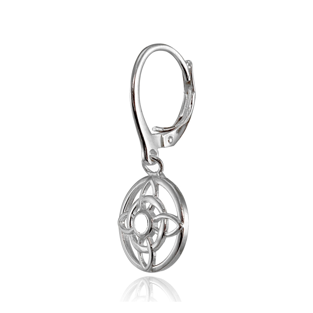Sterling Silver Round Filigree Flower Dangle Leaverback Earrings-3