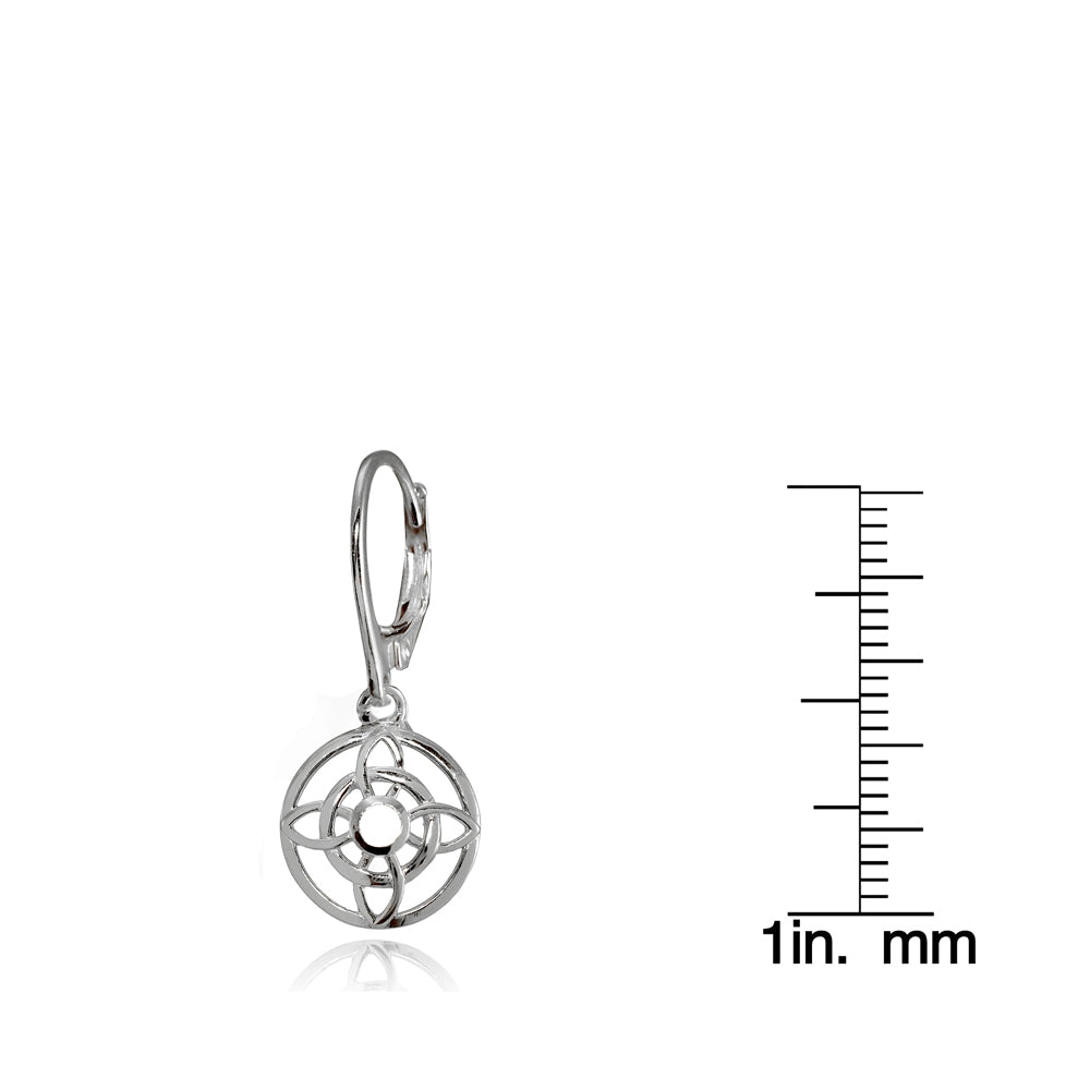 Sterling Silver Round Filigree Flower Dangle Leaverback Earrings-4