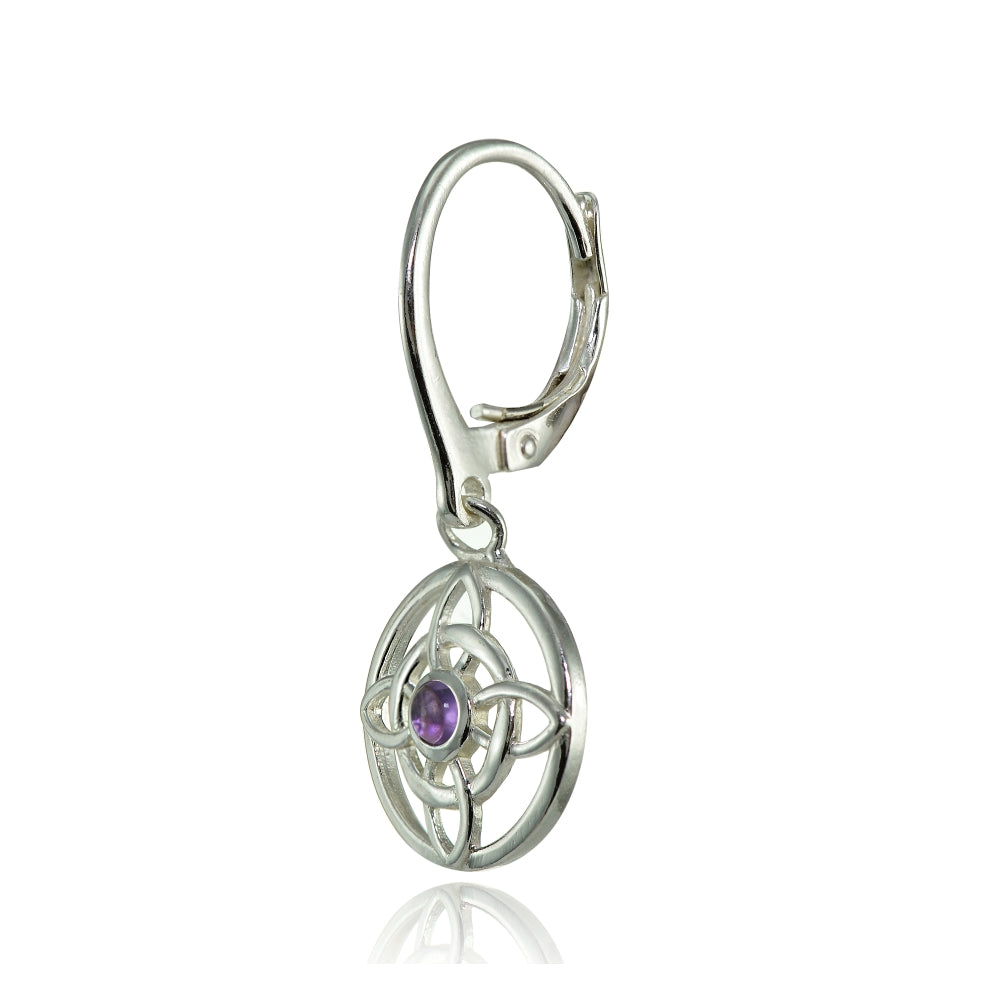 Sterling Silver Amethyst Round Filigree Flower Dangle Leaverback Earrings-3