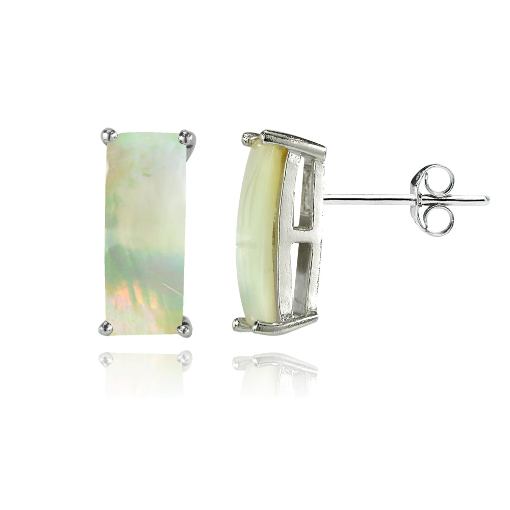 Sterling Silver Created Mother of Pearl Baguette Stud Earrings