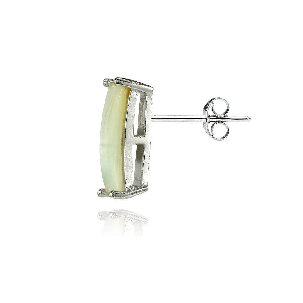 Sterling Silver Created Mother of Pearl Baguette Stud Earrings-2