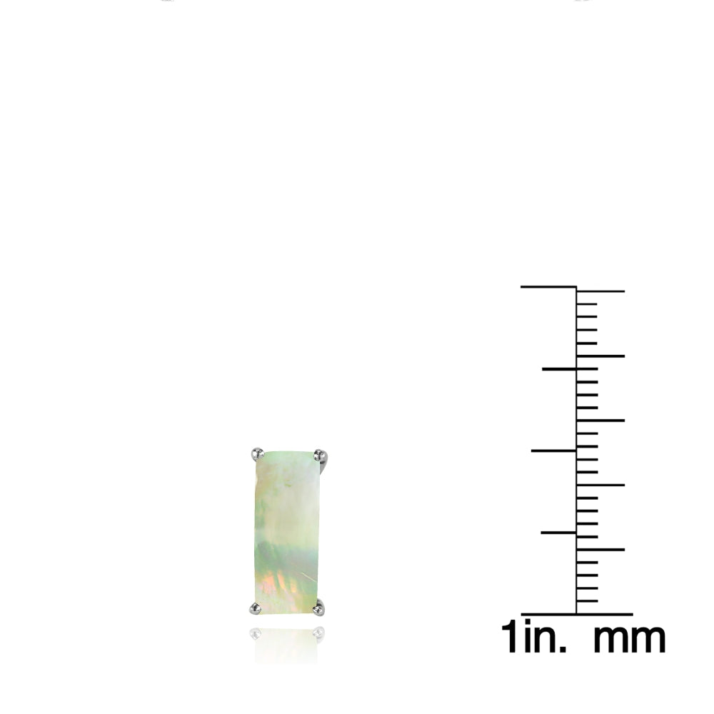 Sterling Silver Created Mother of Pearl Baguette Stud Earrings-3