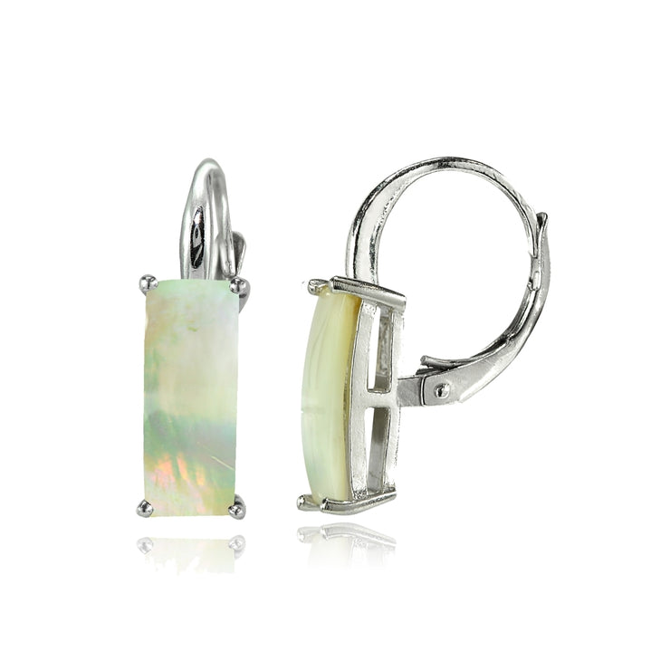 Sterling Silver Created Mother of Pearl Rectangle Leverback Drop Earrings