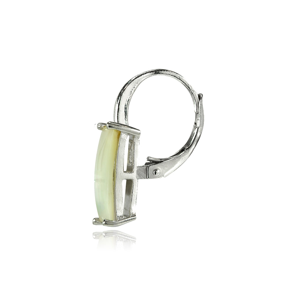Sterling Silver Created Mother of Pearl Rectangle Leverback Drop Earrings-2