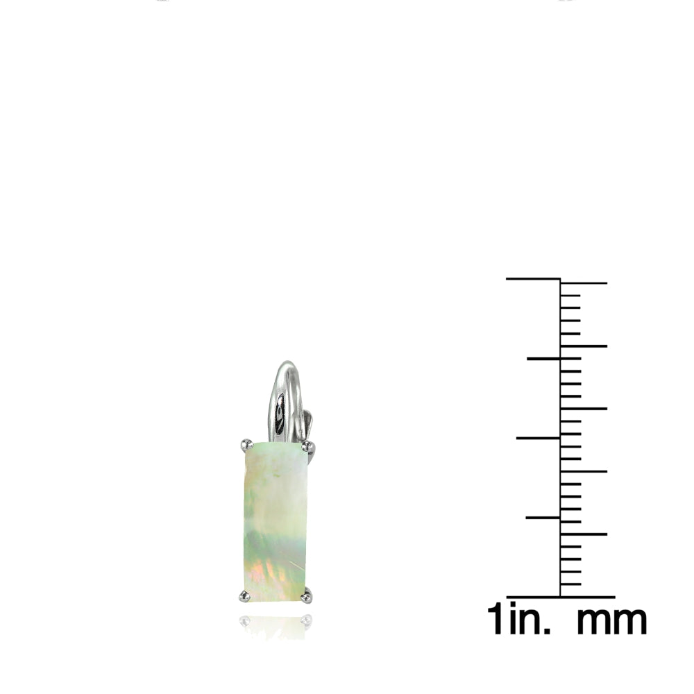 Sterling Silver Created Mother of Pearl Rectangle Leverback Drop Earrings-3