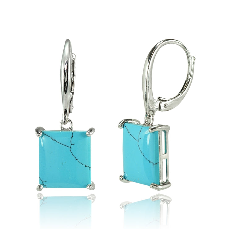 Sterling Silver Created Turquoise Square Leverback Dangle Earrings