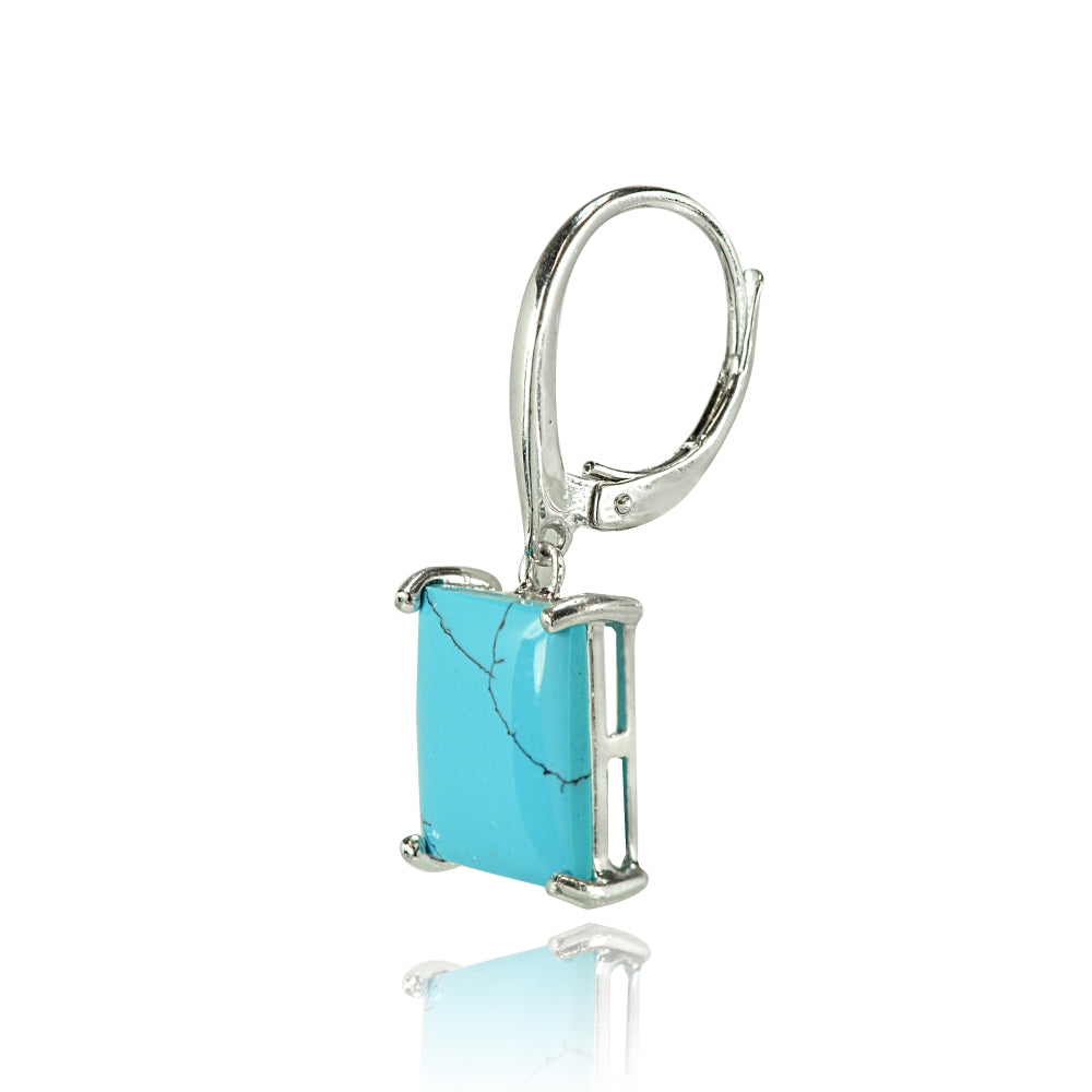 Sterling Silver Created Turquoise Square Leverback Dangle Earrings-2
