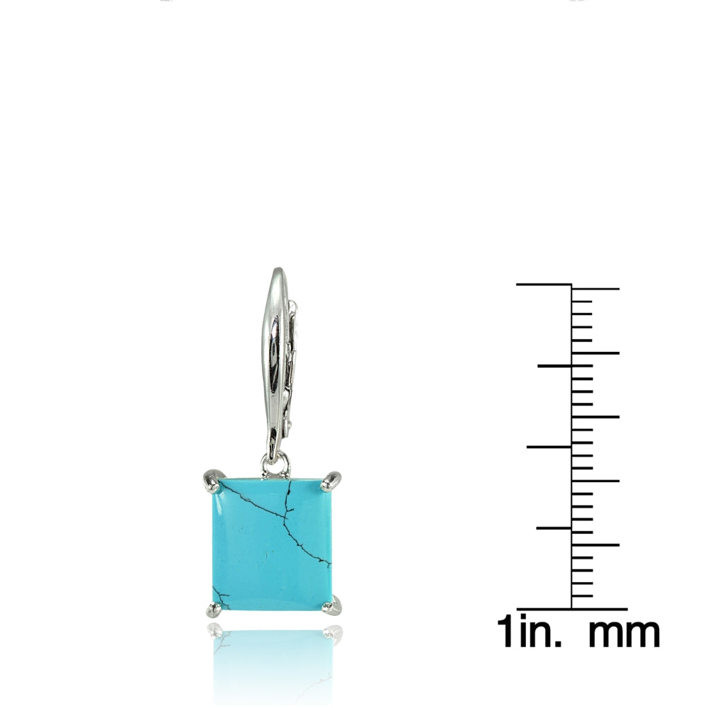 Sterling Silver Created Turquoise Square Leverback Dangle Earrings-3