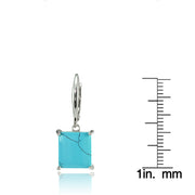 Sterling Silver Created Turquoise Square Leverback Dangle Earrings