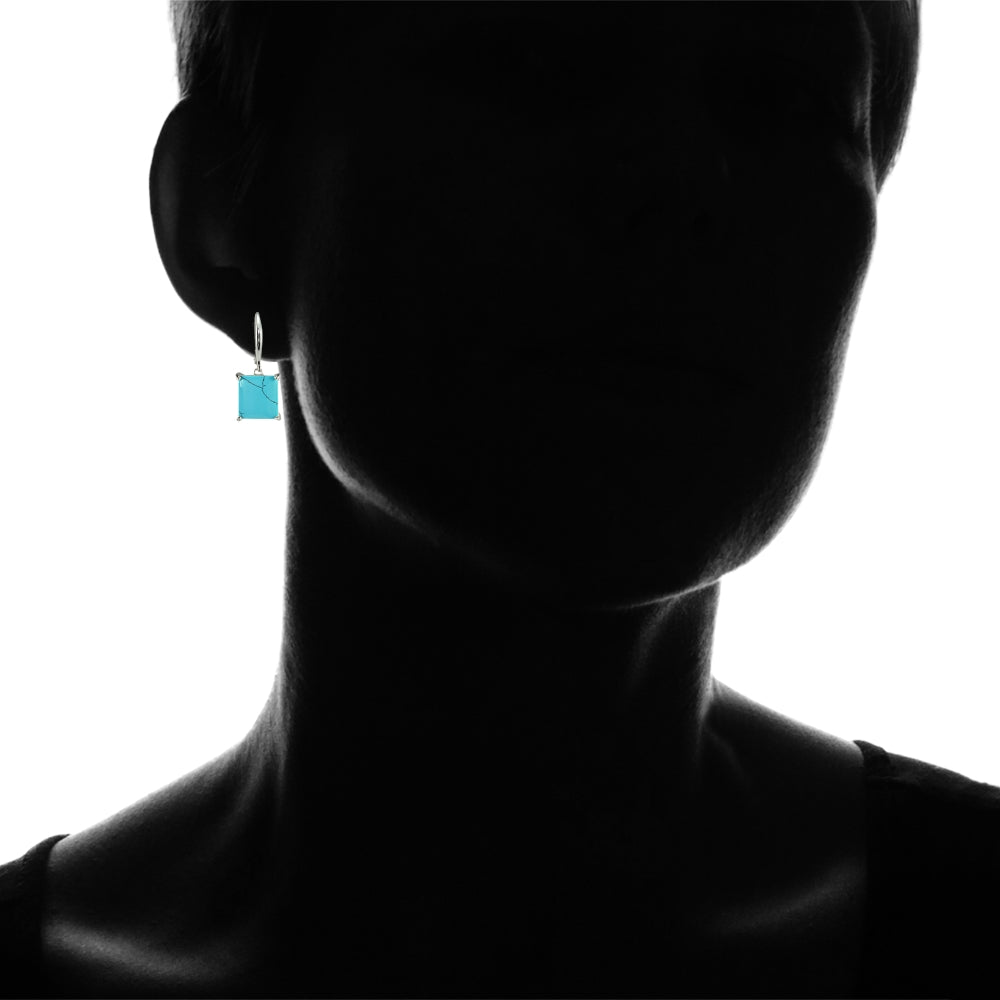 Sterling Silver Created Turquoise Square Leverback Dangle Earrings-4