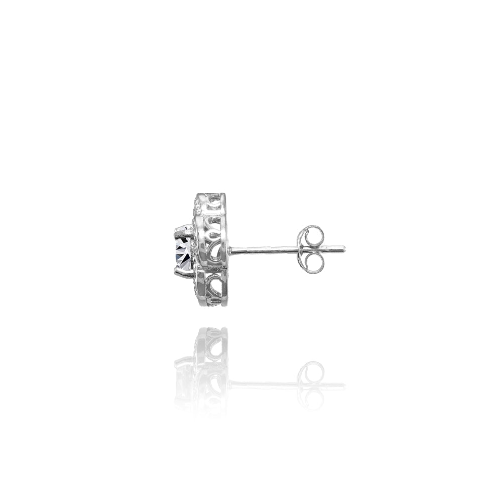 Sterling Silver Cubic Zirconia Swirl Flower Stud Earrings-3