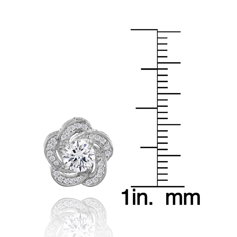 Sterling Silver Cubic Zirconia Swirl Flower Stud Earrings-4