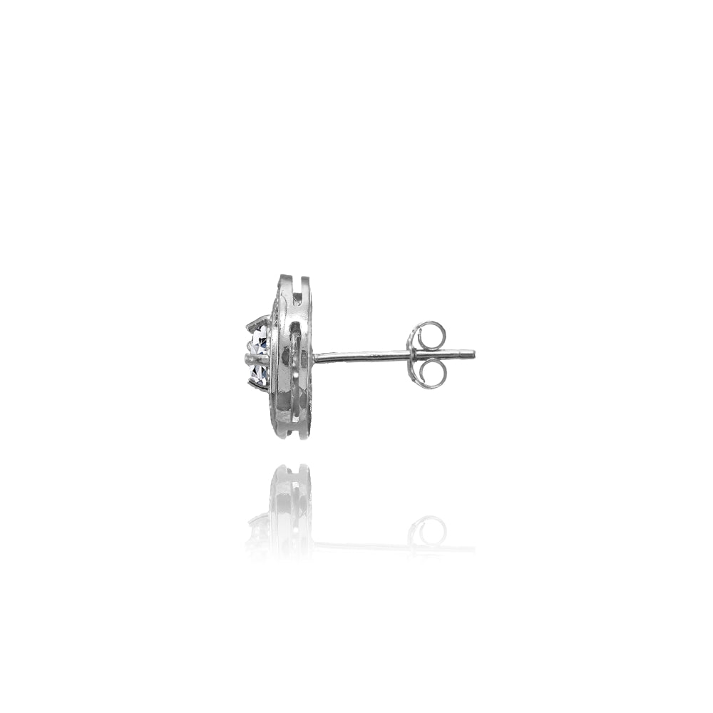 Sterling Silver Cubic Zirconia Round Swirl Stud Earrings-3