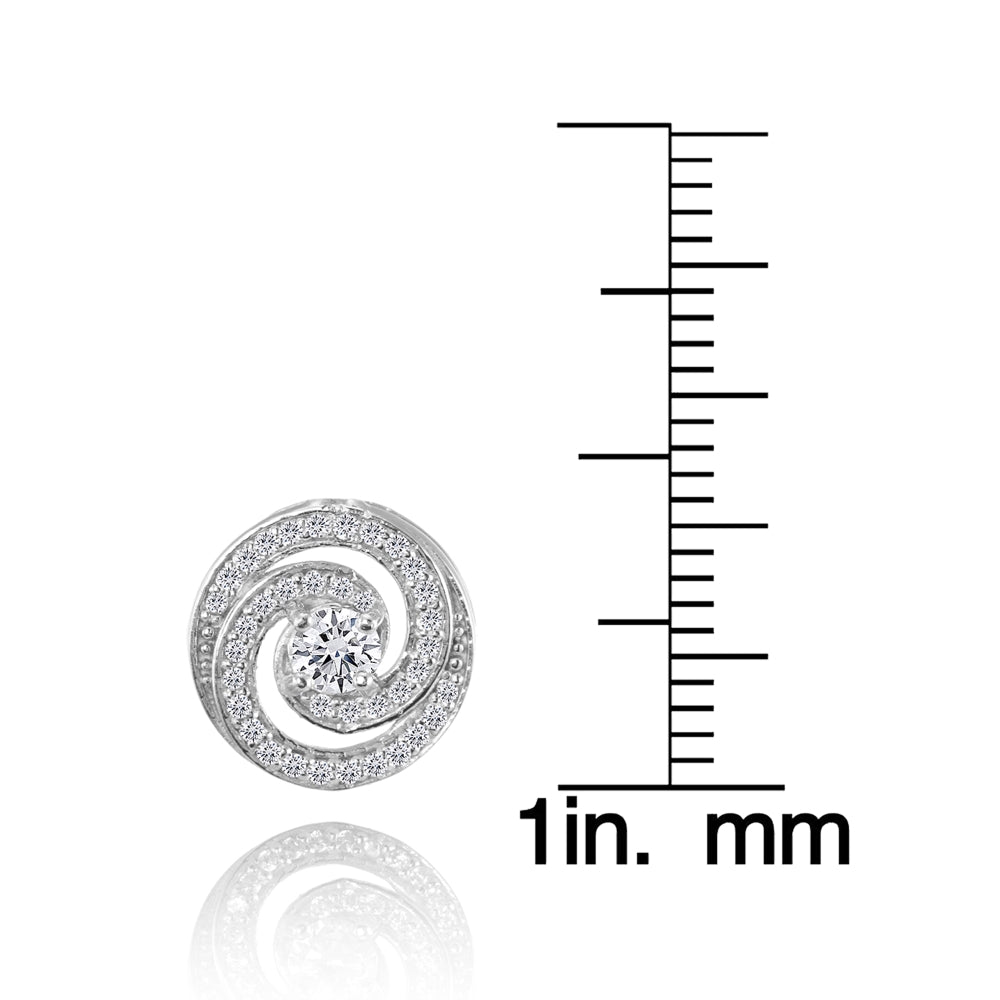 Sterling Silver Cubic Zirconia Round Swirl Stud Earrings-4