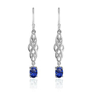 Sterling Silver Created Blue Sapphire Oval Celtic Knot Drop Dangle Earrings