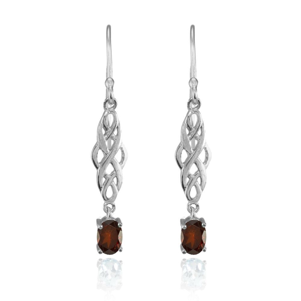 Sterling Silver Garnet Oval Celtic Knot Drop Dangle Earrings-2