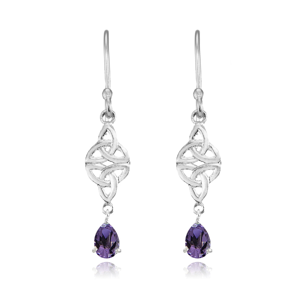 Sterling Silver African Amethyst Celtic Trinity Knot Teardrop Dangle Drop Earrings-2