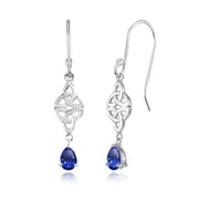Sterling Silver Created Blue Sapphire Celtic Trinity Knot Teardrop Dangle Drop Earrings