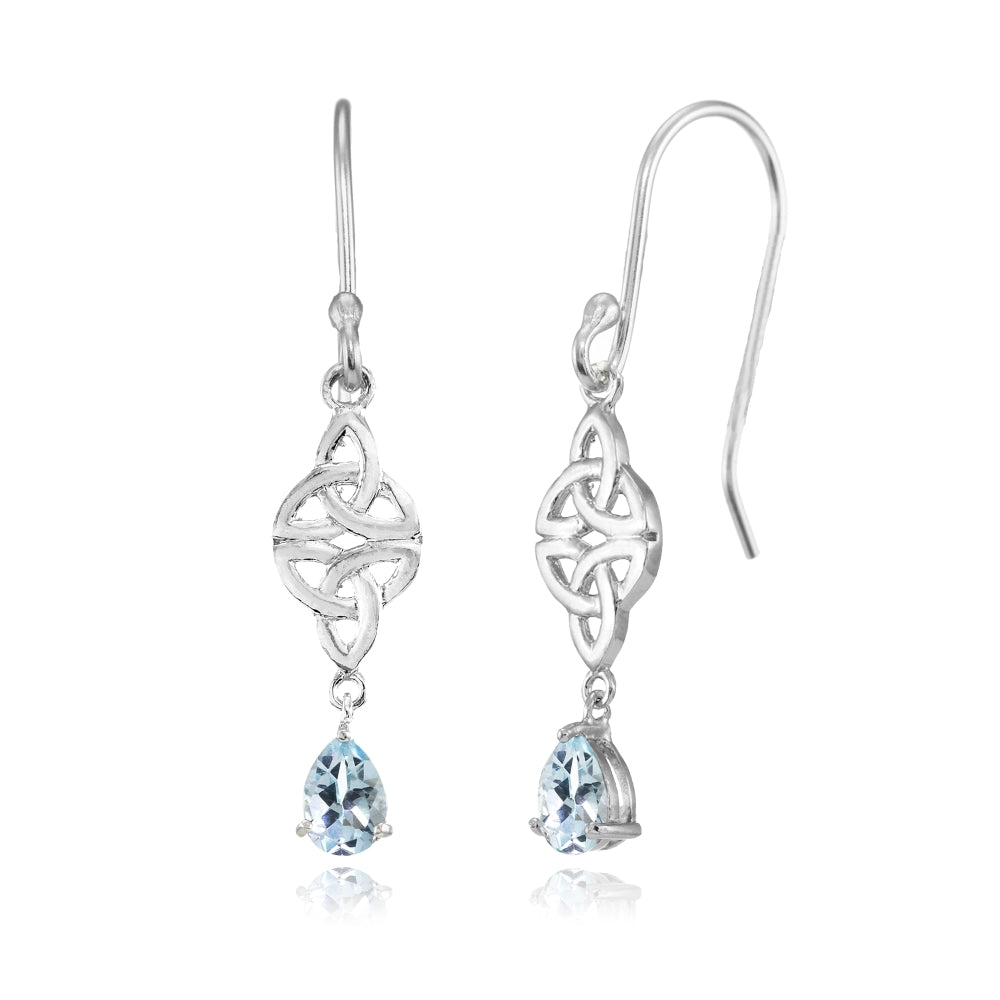 Sterling Silver Blue Topaz Celtic Trinity Knot Teardrop Dangle Drop Earrings