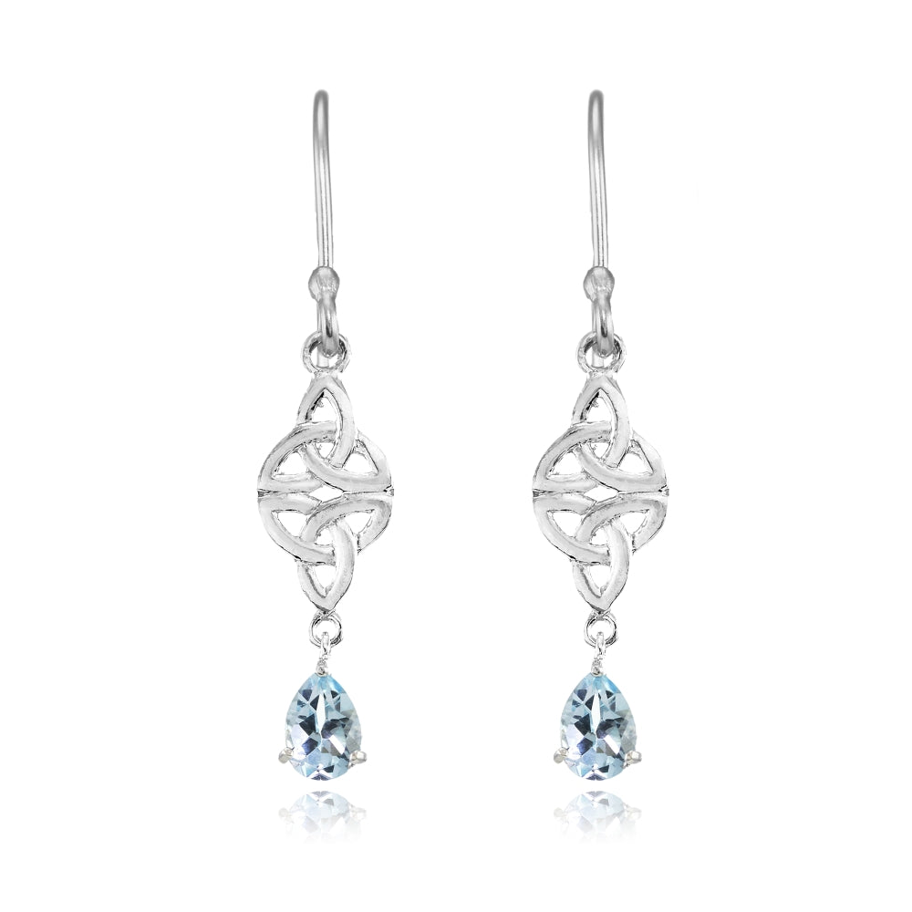 Sterling Silver Blue Topaz Celtic Trinity Knot Teardrop Dangle Drop Earrings-3