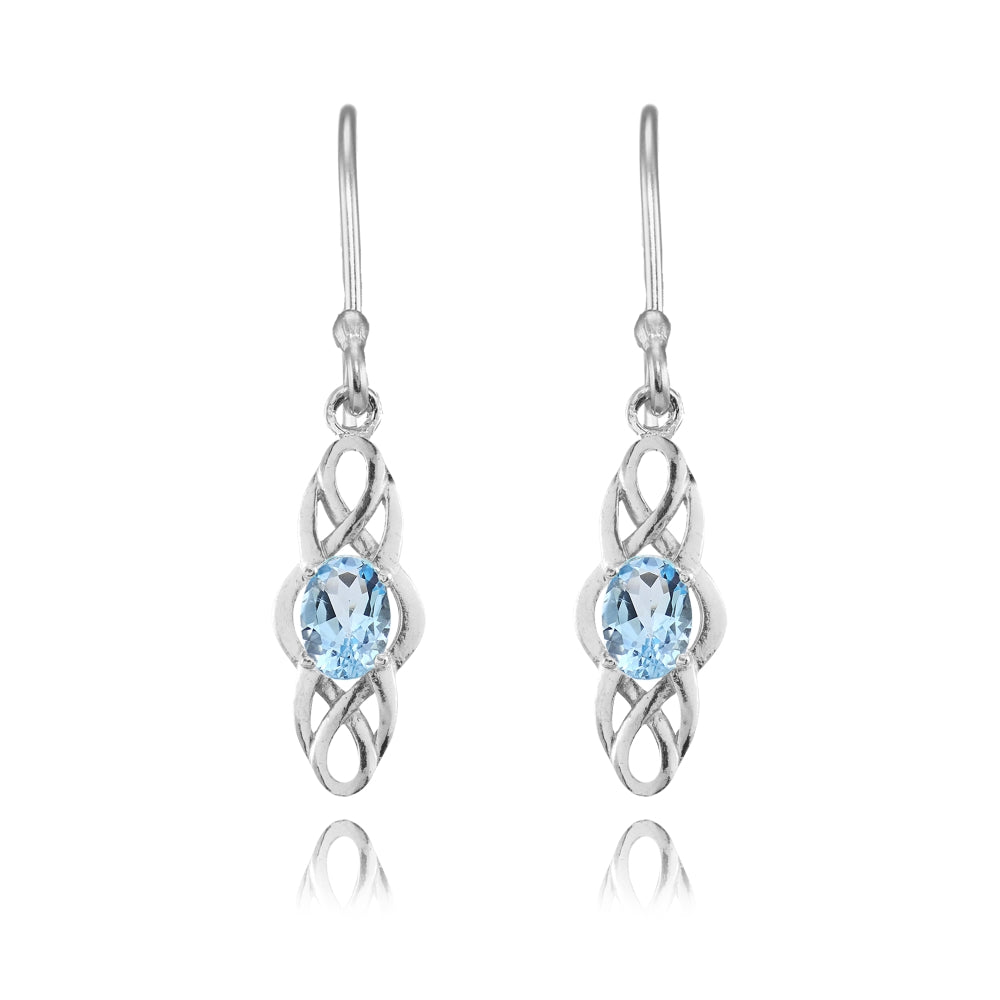 Sterling Silver Blue Topaz Celtic Knot Oval Dangle Drop Earrings-2