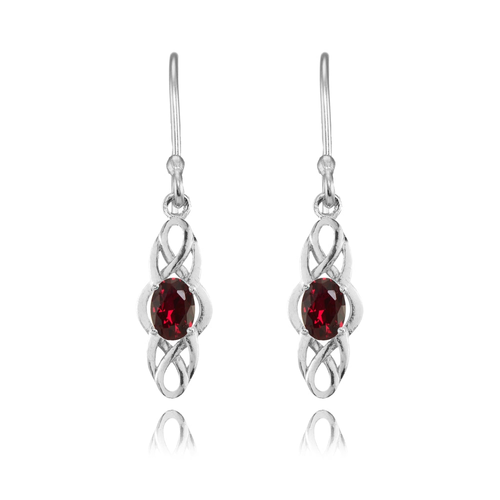 Sterling Silver Created Ruby Celtic Knot Oval Dangle Drop Earrings-2