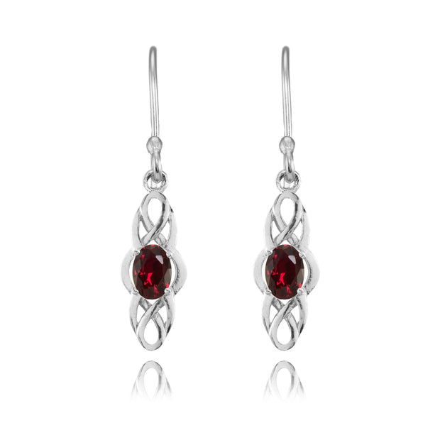 Sterling Silver Created Ruby Celtic Knot Oval Dangle Drop Earrings