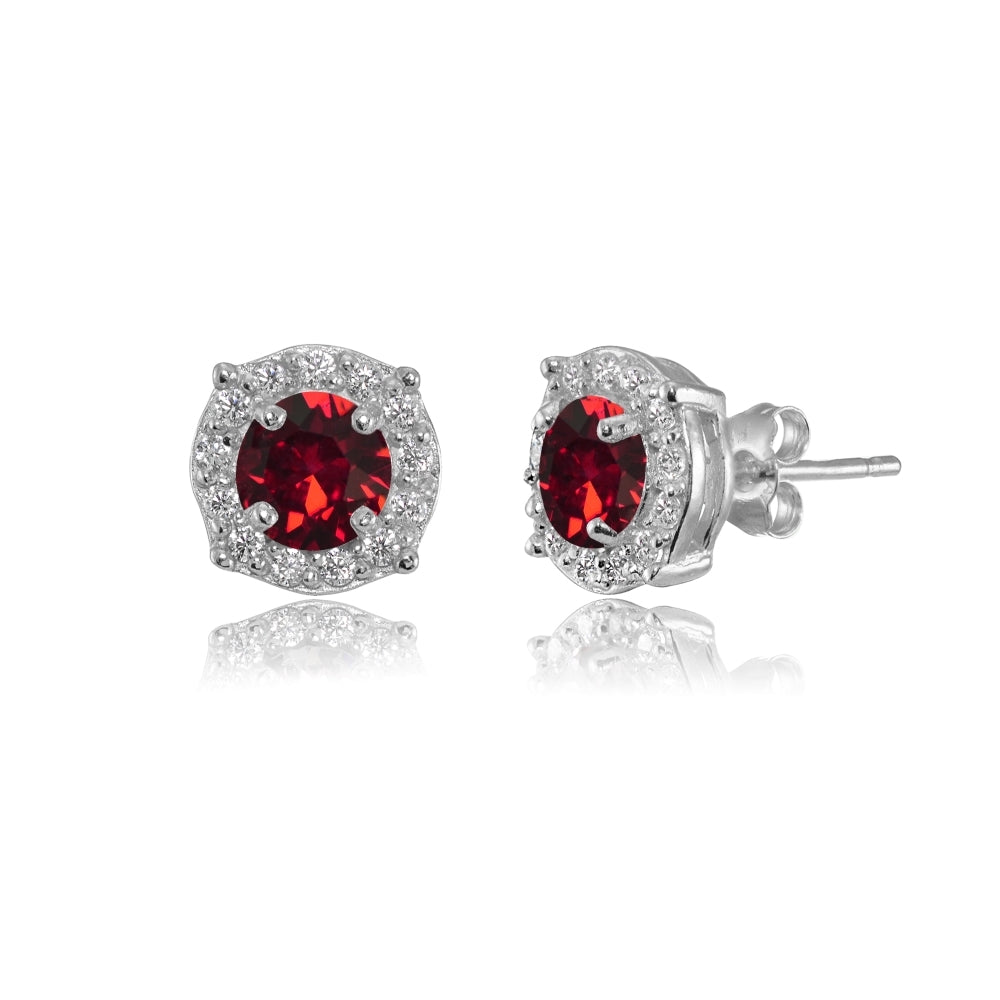 Sterling Silver 5mm Round Red Halo Stud Earrings created with European Crystals