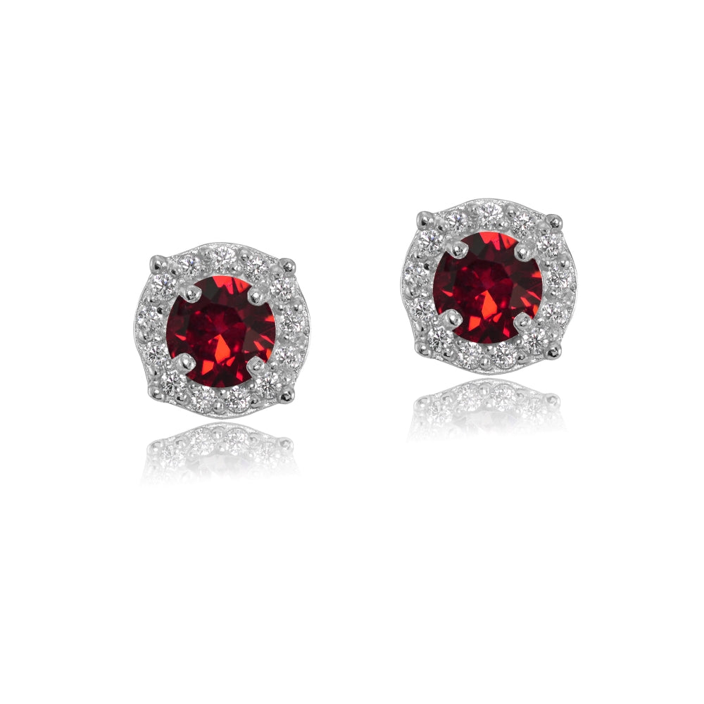 Sterling Silver 5mm Round Red Halo Stud Earrings created with European Crystals-3