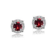 Sterling Silver 5mm Round Red Halo Stud Earrings created with European Crystals