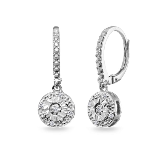 Sterling Silver .10ct Diamond Miracle-Set Round Dangle Leverback Earrings